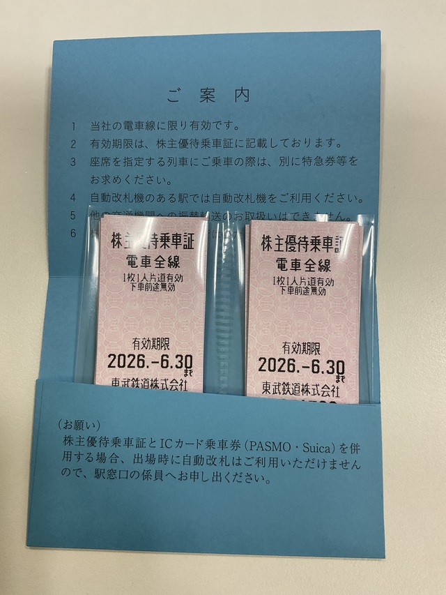 東武鉄道株主優待券